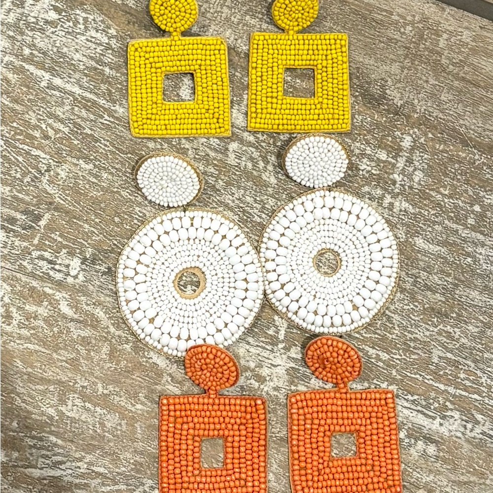 Yellow Orange and White Beaded Earrings